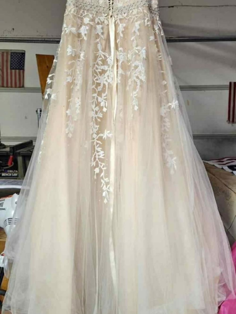 Sleeveless Ivory Tulle A-Line Dress with Floral Applique